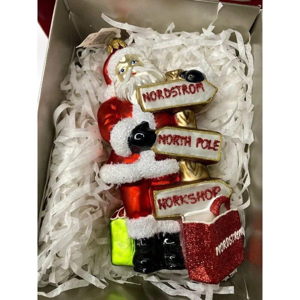 Santa Claus Signs Point To Nordstrom North Pole Christmas‎ Glass Ornament Poland